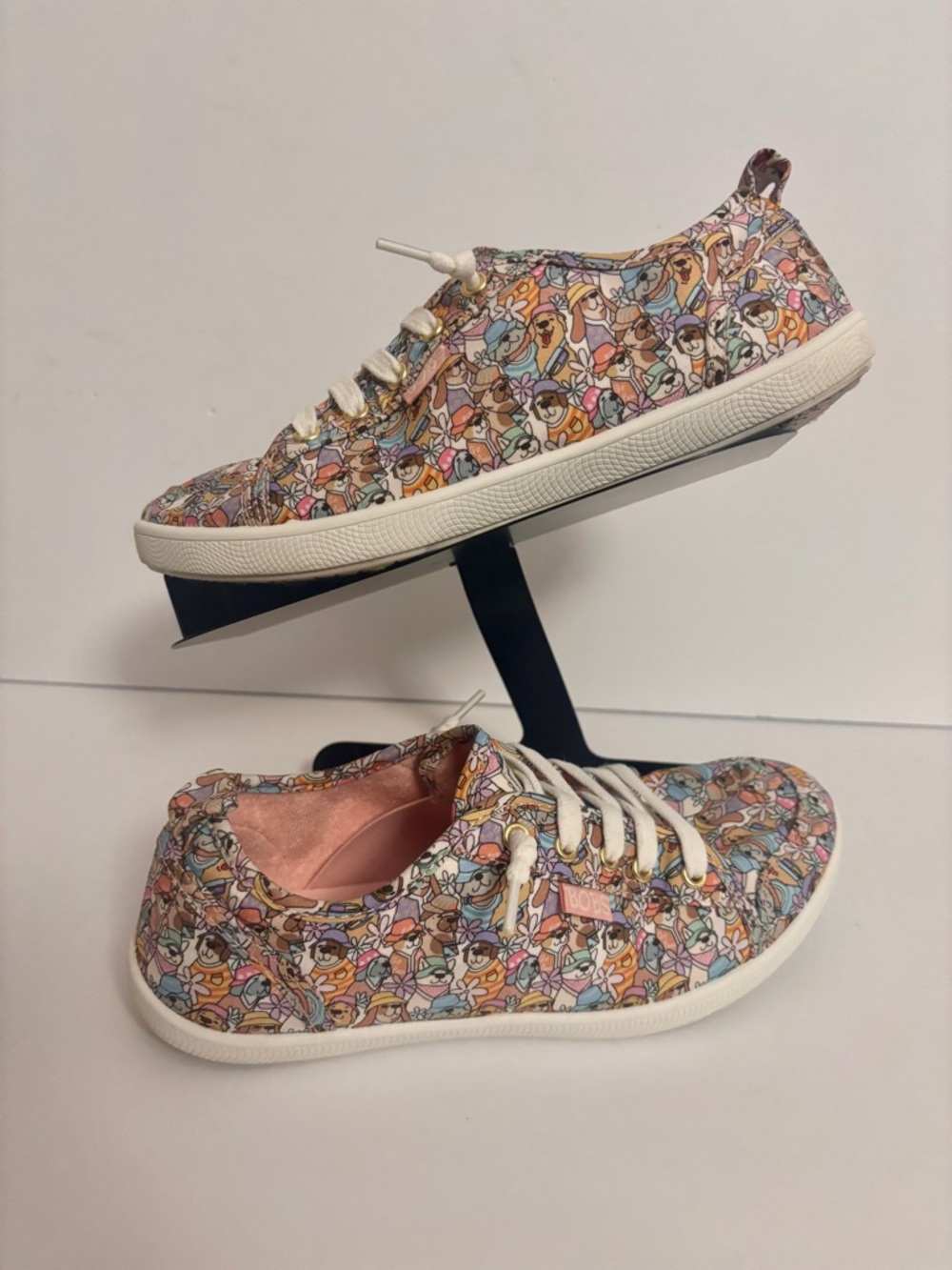 BOBS from Skechers Floral Cartoon-Print Lace-Up Sneakers in Pink Multi
